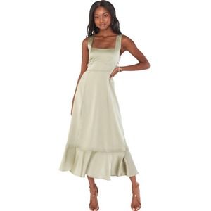 Show Me Your Mumu Claire Midi Dress Moss Green Luxe Satin